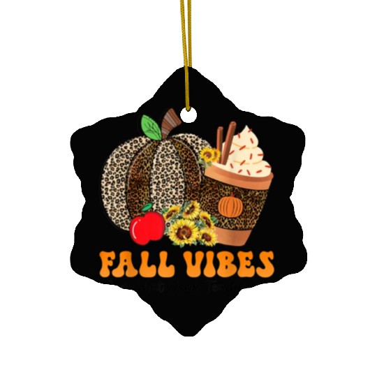 Groovy Fall Vibes Teacher Life Pumpkin Ceramic Ornaments