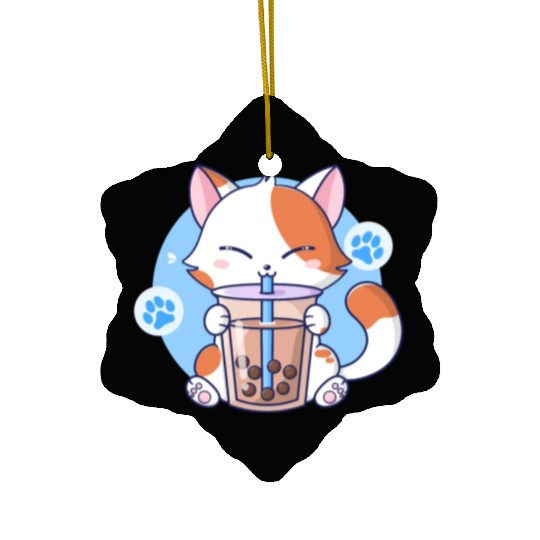 Cat Boba Tea Bubble Tea Kawaii Anime Japanese Neko Ceramic Ornaments