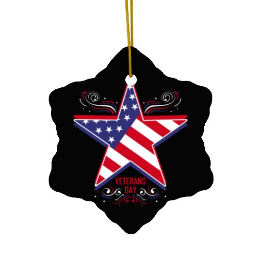 Big Star In Us Flag Colors For Veterans Day Ceramic Ornaments