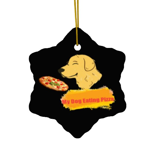 My dog eating pizza Ceramic Ornaments