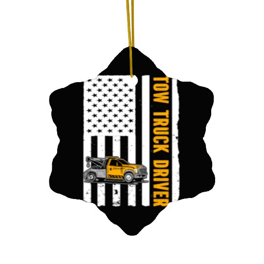 US Flag Tow Truck Driver Ceramic Ornaments