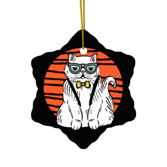 Stylish Nerd Persian Cat Beanie Glasses Tattoo Ceramic Ornaments