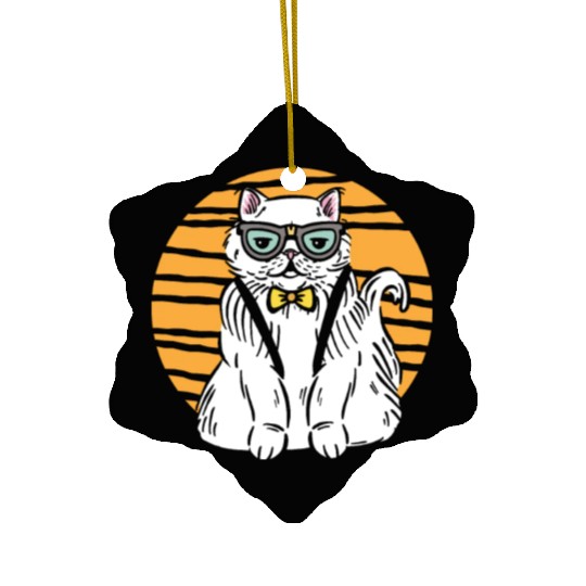 Stylish Nerd Persian Cat Beanie Glasses Tattoo Ceramic Ornaments