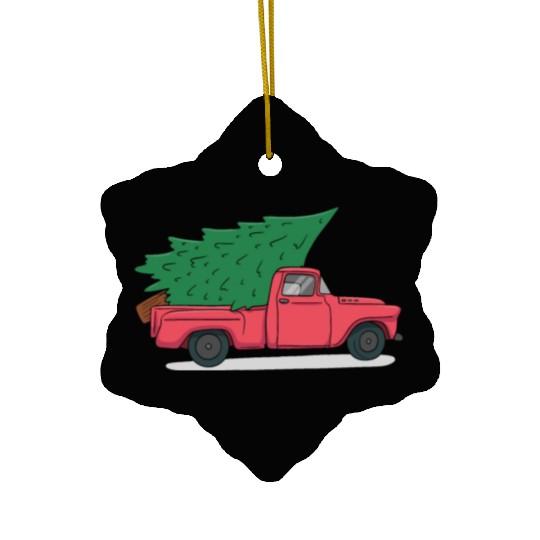 Red Merry Christmas Vintage Red Santa Truck*T Ceramic Ornaments