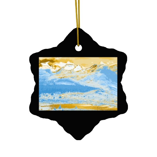 Golden Blue Mountain Lake Ceramic Ornaments