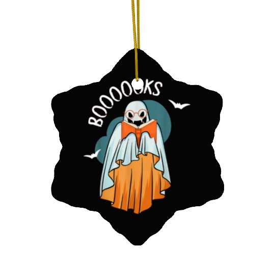 Ghost Book Reading Teacher School Funny Halloween Ceramic Ornaments