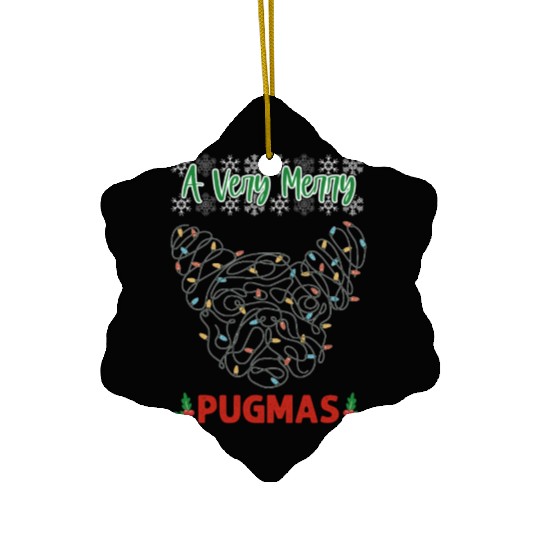 cute christmas pug christmas lights face Ceramic Ornaments