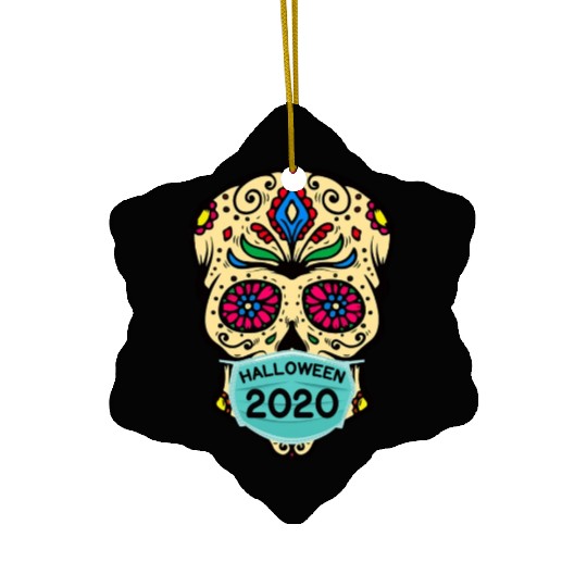 Sugar Skull Wearing Face Mask | Day of the Dead Ceramic Ornaments