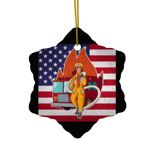 Female Firefighter Thin Red Line Ceramic Ornaments