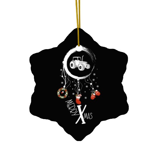 Winter dreamcatcher Christmas Tractor Ceramic Ornaments
