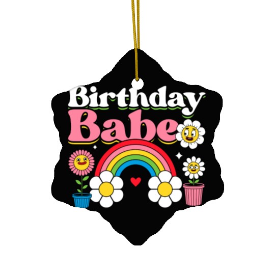 Pastel Daisy Rainbow Birthday Girl Ceramic Ornaments