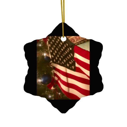 Patriotic Christmas US Flag And Christmas Tree Ceramic Ornaments