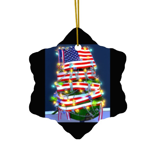 Patriotic Christmas Tree With US Flag Ceramic Ornaments