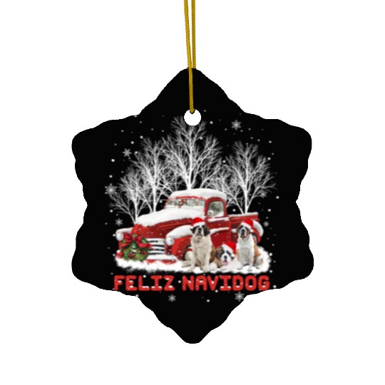 Feliz Navidog Saint Bernard Christmas Dog Lovers Ceramic Ornaments