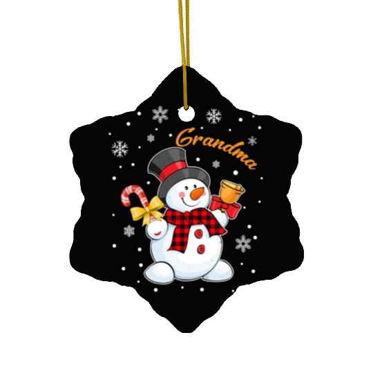 Grandma Snowman Candy Cane Christmas Red Plaid Ceramic Ornaments