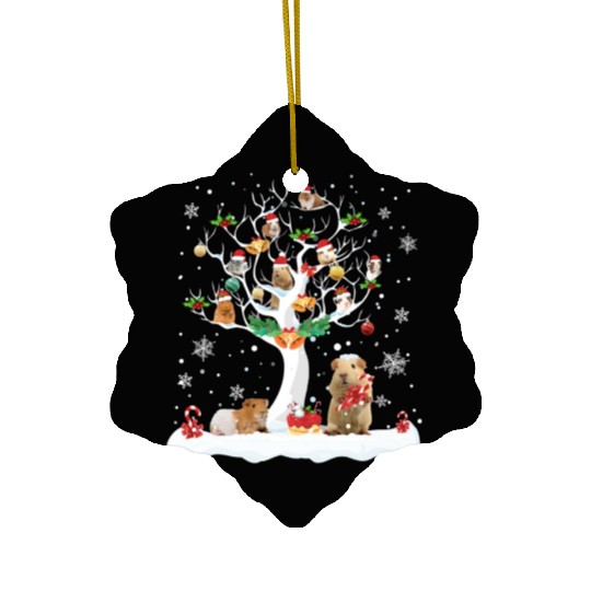 Guinea Pig Christmas On Winter Tree Goat Lover Ceramic Ornaments