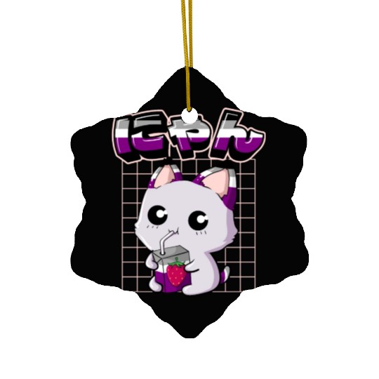 Asexual Pride Kawaii Cat Strawberry Milk Asexual F Ceramic Ornaments
