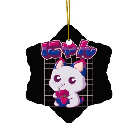 Bisexual Pride Bi Kawaii Cat Strawberry Milk Bisex Ceramic Ornaments