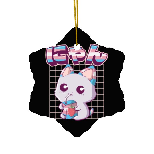 Transgender Pride Kawaii Cat Strawberry Milk Trans Ceramic Ornaments