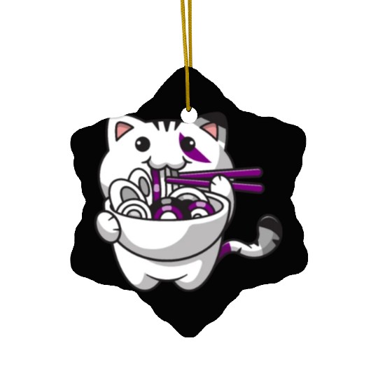 Asexual Pride Kawaii Cat Ramen Noodles Asexual Fla Ceramic Ornaments