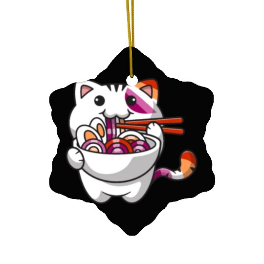 Lesbian Pride Gay Kawaii Cat Ramen Noodles Lesbian Ceramic Ornaments