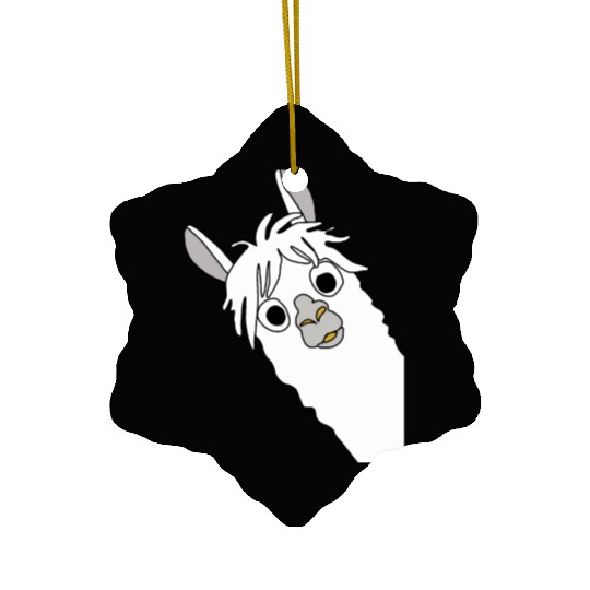 Laughing alpaca comic lama in white with big eyes Ceramic Ornaments