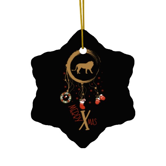 Winter dreamcatcher Christmas Lion Ceramic Ornaments