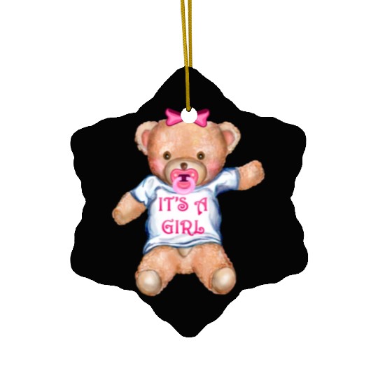 It's A Girl Teddy Bear with Pacifier Ceramic Ornaments