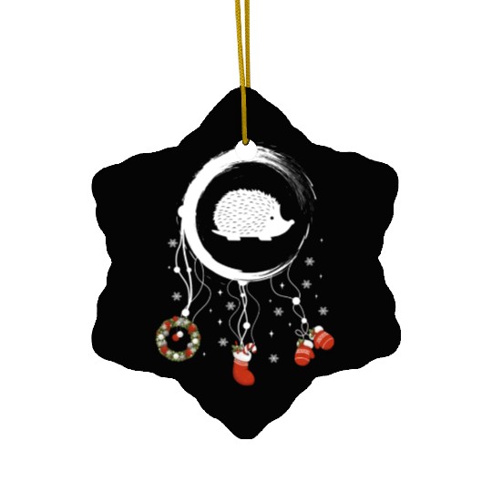 Winter dreamcatcher Christmas Hedgehog Ceramic Ornaments
