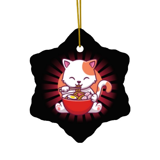 Cat Eating Ramen Ceramic Ornaments
