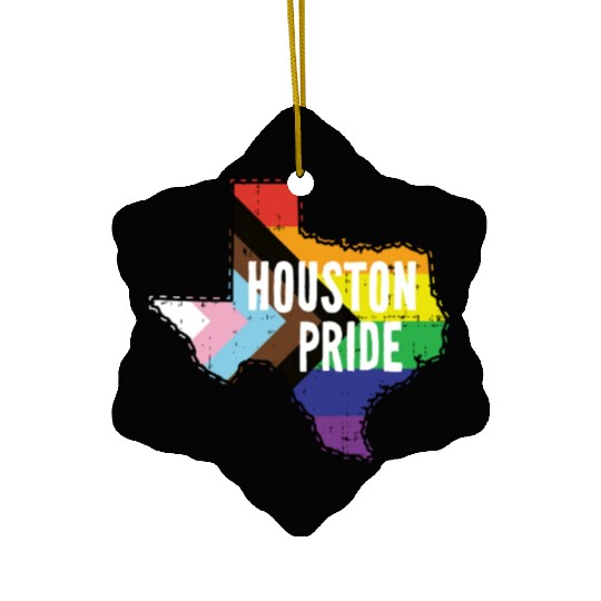 Houston Pride Gay Lesbian Queer Texas Rainbow Flag Ceramic Ornaments