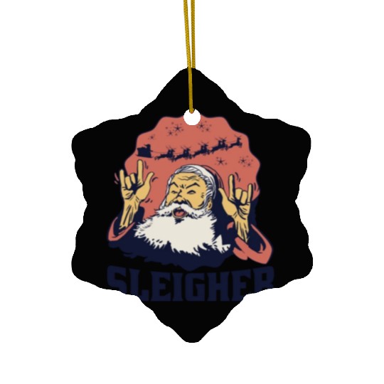 Heavy Metal Santa Sign of the Horns Ceramic Ornaments