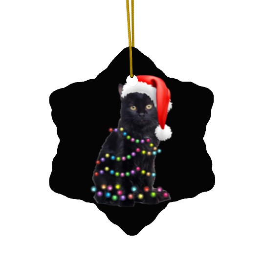 Black Cat Christmas Light Funny Cat Love Christmas Ceramic Ornaments