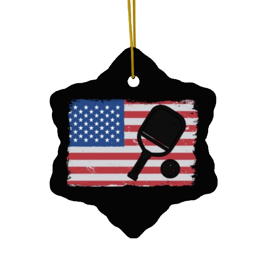 American Flag US 4th Of July Pickleball Funny Ceramic Ornaments