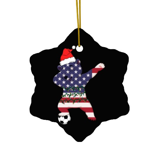 Soccer Boy Dabbing Polar Bear Christmas Hat Ceramic Ornaments