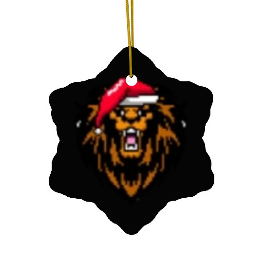 Lion Pixelated Christmas - Funny Lion Xmas Ceramic Ornaments