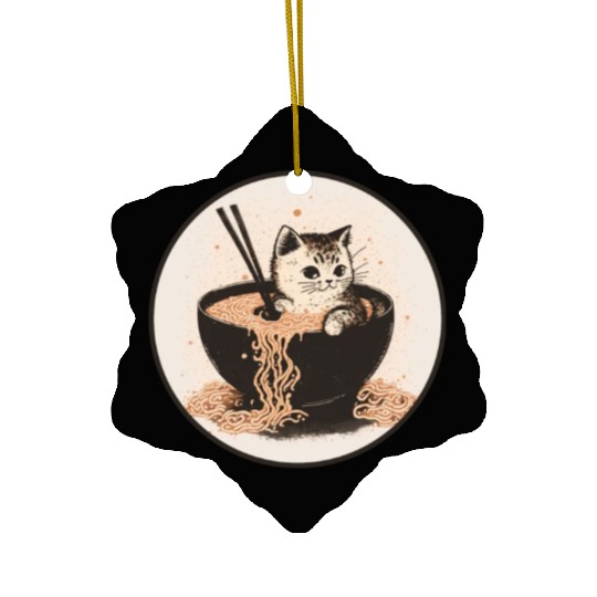 Cat Cat Ramen Noodles Cute Kitten Noodle Soup Ceramic Ornaments