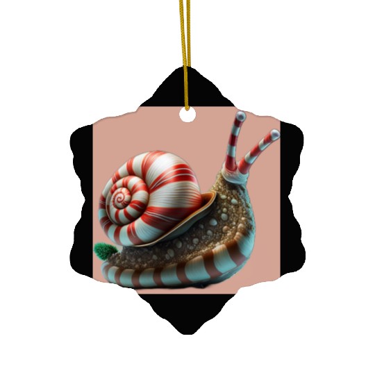 Candy Cane Christmas red and white striped Snail Ceramic Ornaments