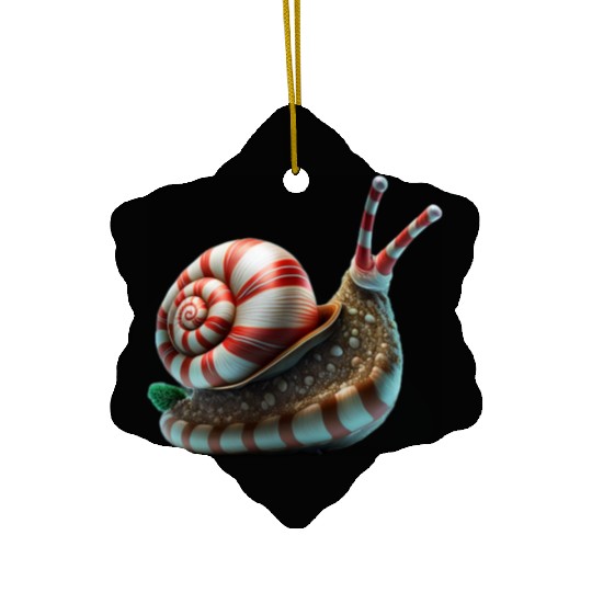 Candy Cane Christmas Snail in Red and white stripe Ceramic Ornaments