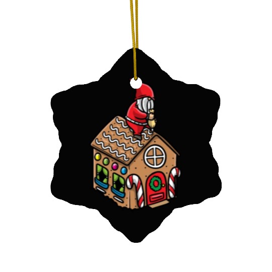 Christmas Gnome Gingerbread House Candy Cane Ceramic Ornaments