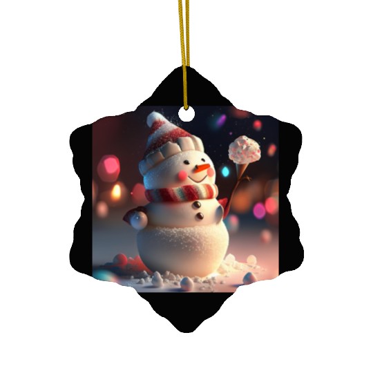 Snowman holding Candy Ceramic Ornaments