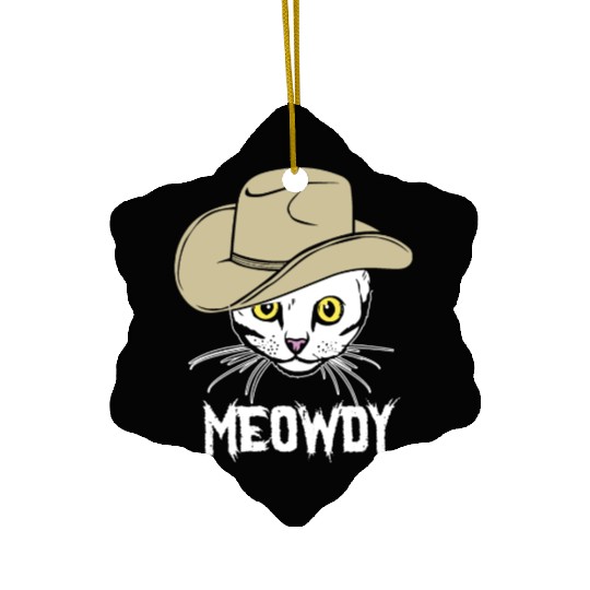 Meowdy Funny Cat Cowboy Hat Design Ceramic Ornaments