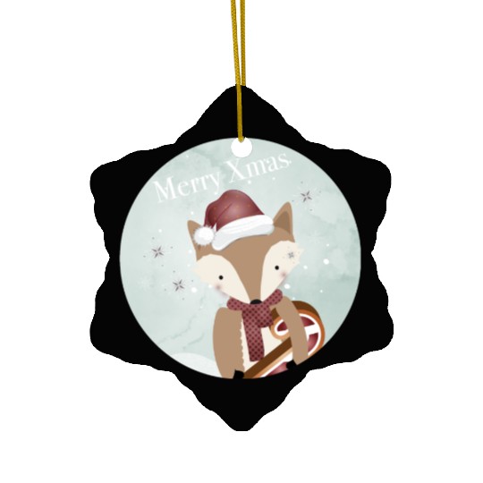 cute fox for Christmas with candy cane Ceramic Ornaments