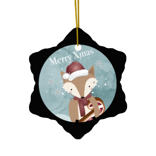 cute fox for Christmas with Santa hat Ceramic Ornaments