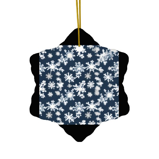 Snow pattern on navy blue background Ceramic Ornaments
