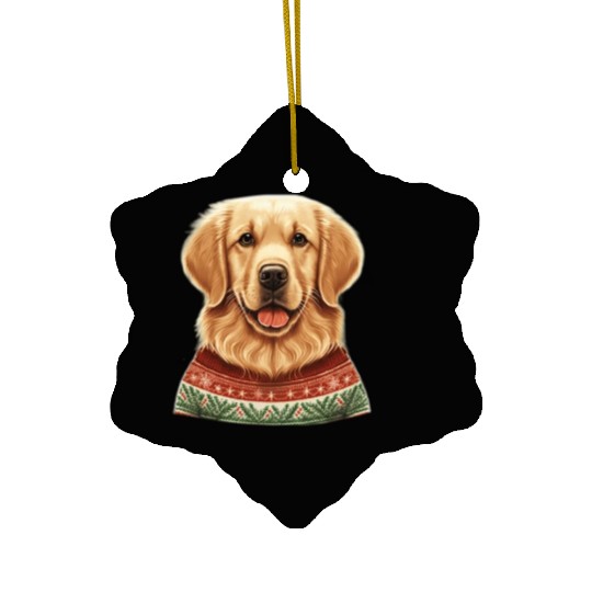 Festive Golden Retriever in a Christmas Sweater Ceramic Ornaments