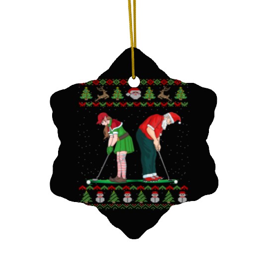 Golf Elf Golfer Ugly Christmas Santa Claus Golfing Ceramic Ornaments