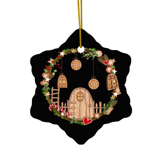 Elf door in Christmas wreath for Christmas Ceramic Ornaments