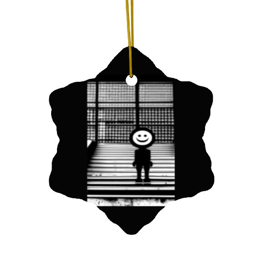 Smiley Face in Ceramic Ornaments Standing on the Steps Street