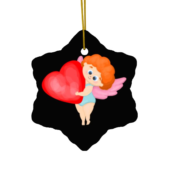 Lovely cupids. Cupid with a red heart Ceramic Ornaments